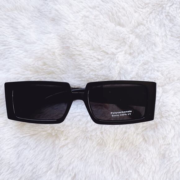 Aaron Black w/ Blue Tint Rectangular Sunglasses - Picture 1 of 10